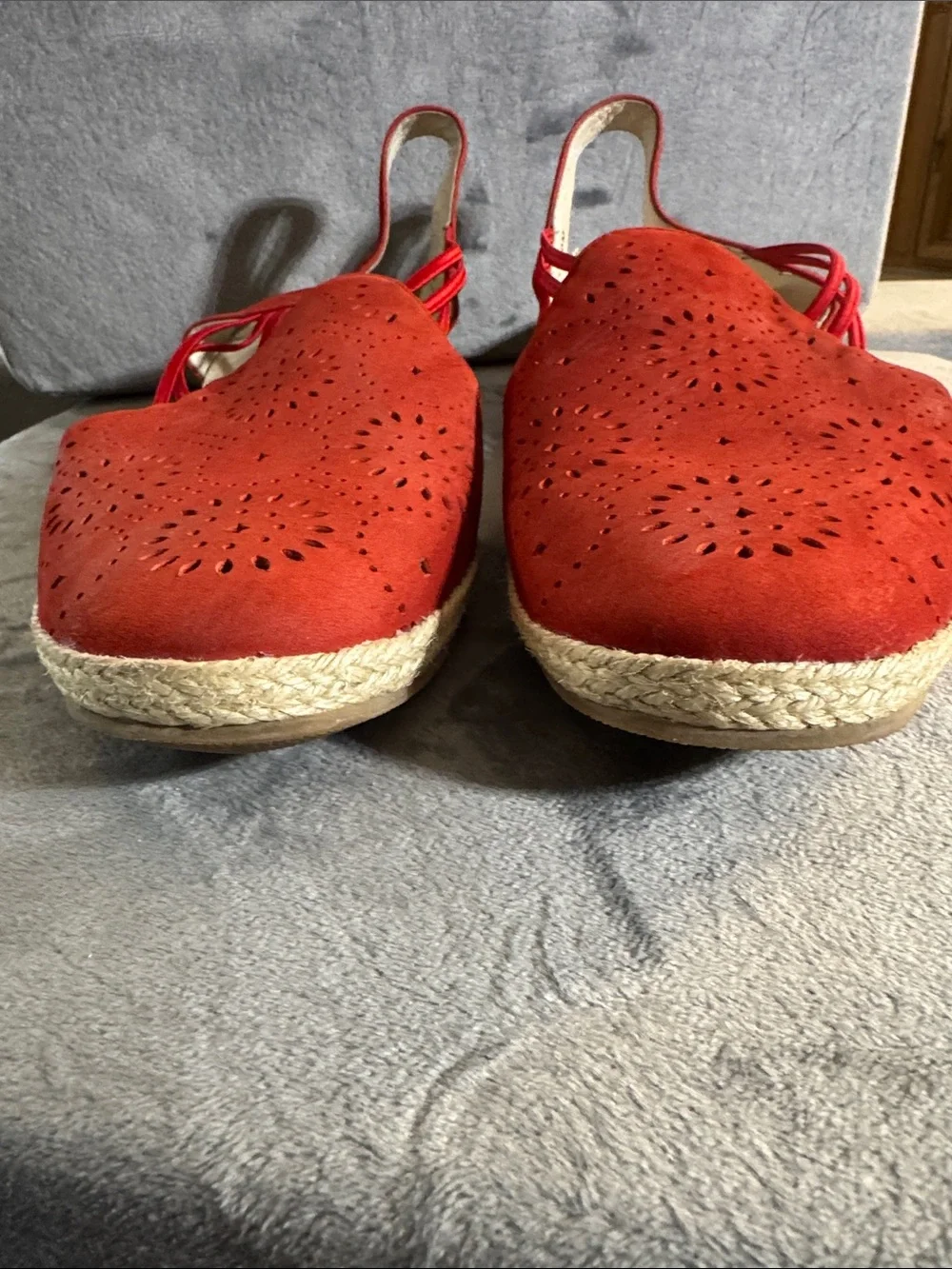 David Tate Red Laser-Cut Espadrille Slingbacks